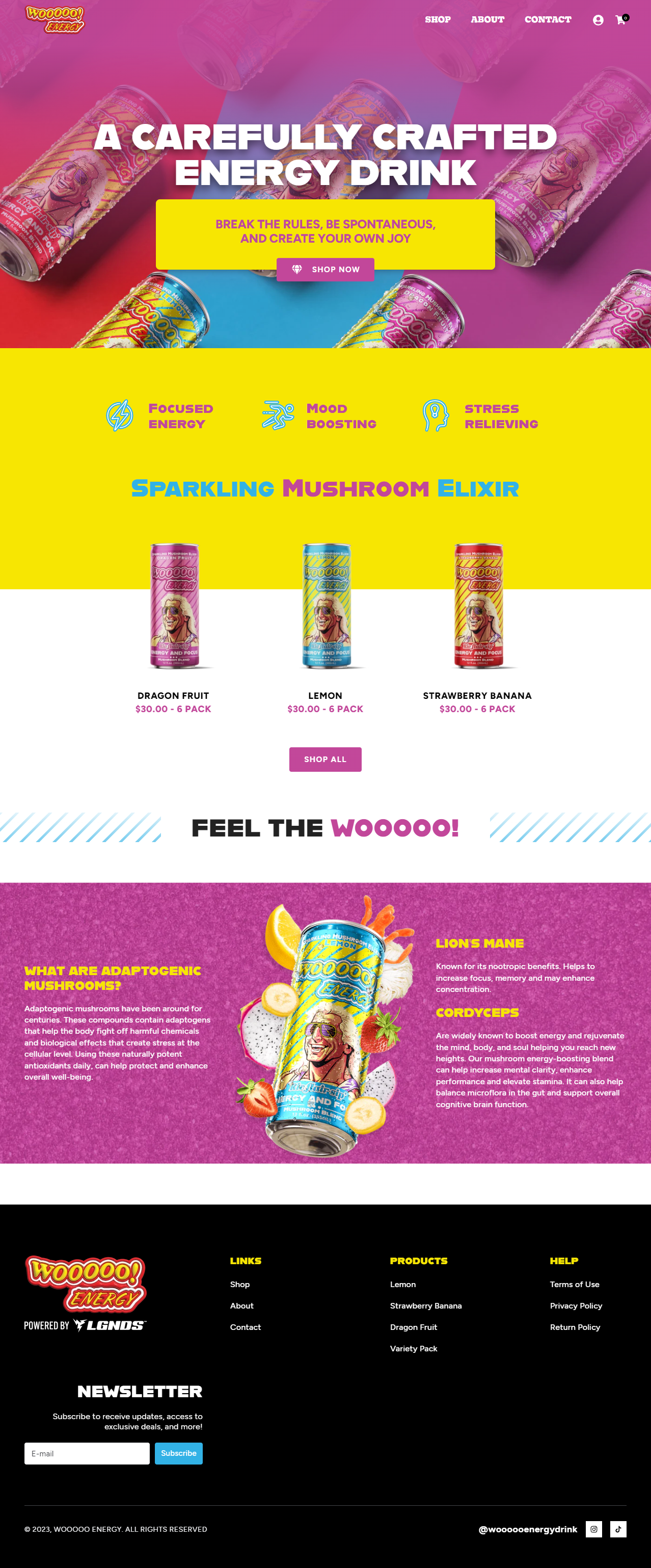 wooooo energy drink page layout concept image.